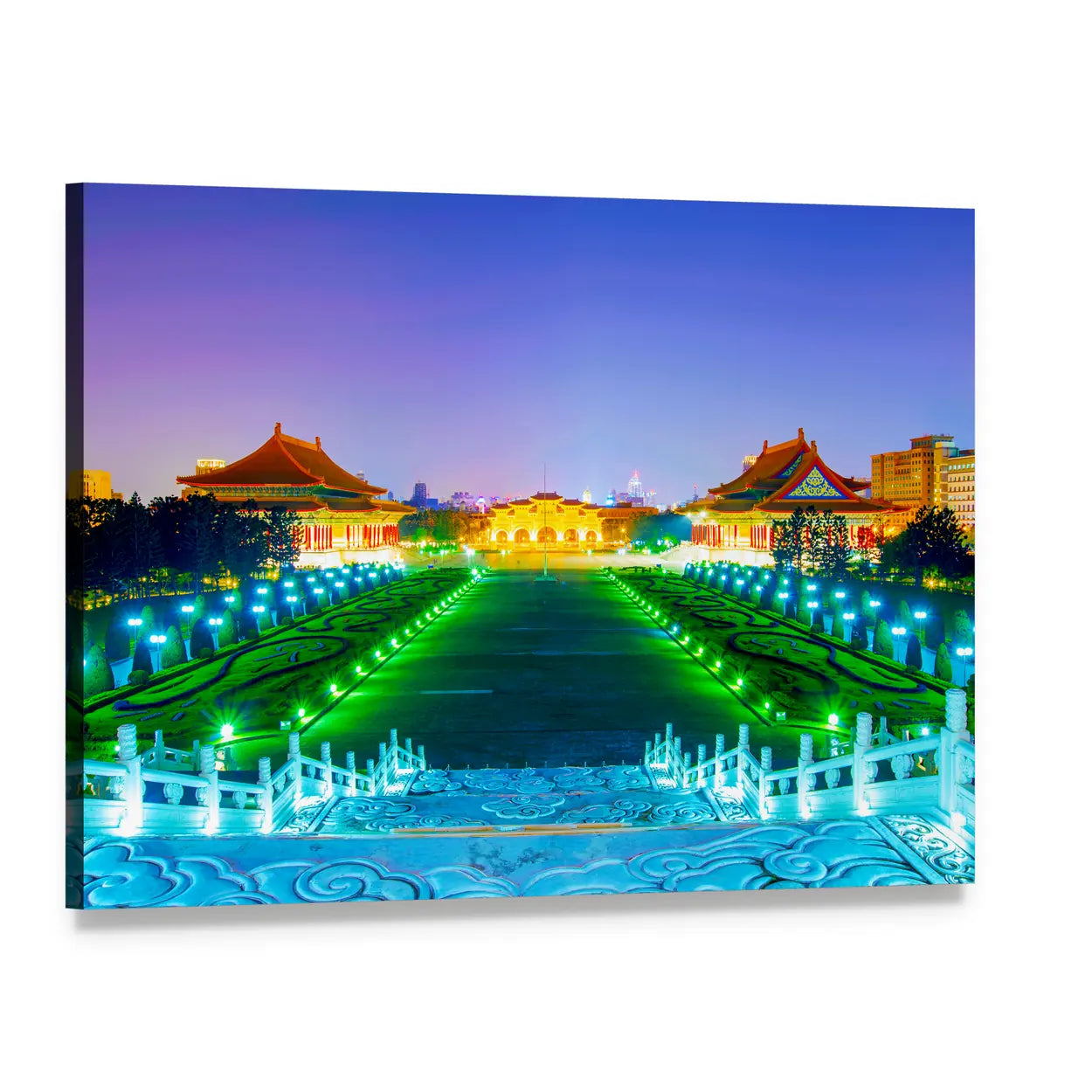 Chiang Kai Shek Memorial Hall at Night Canvas Wall Art, single panel gallery wrapped canvas, angled product view