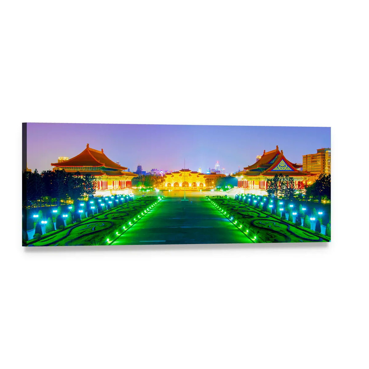 Chiang Kai Shek Memorial Hall at Dusk Panoramic Canvas Wall Art, single panel gallery wrapped canvas, angled product view