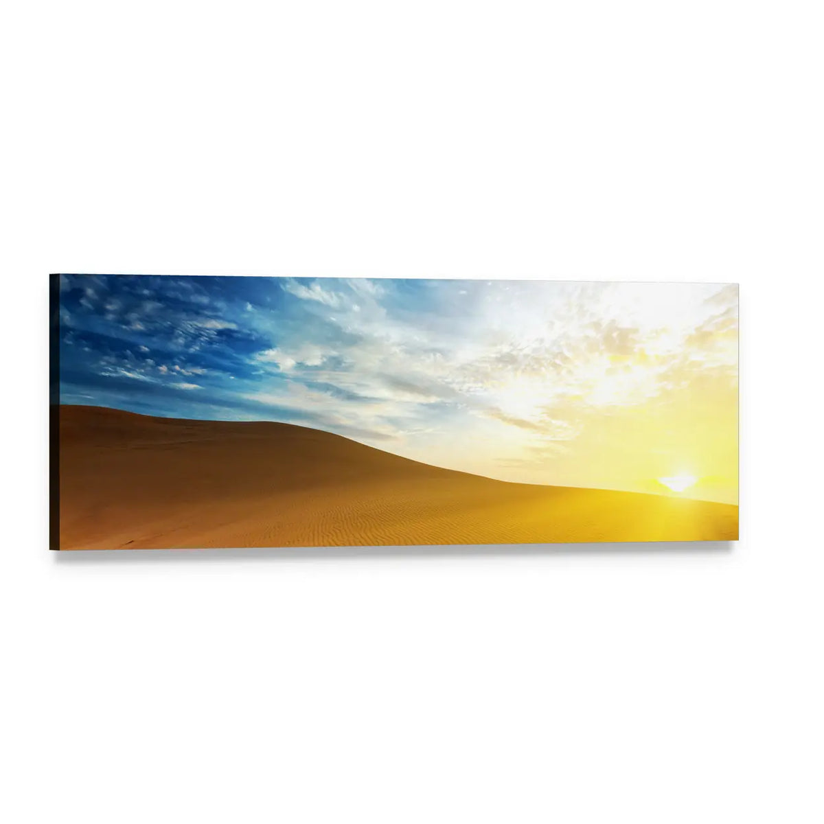 Sandy Dunes at Sunrise Panoramic Canvas Wall Art, single panel gallery wrapped canvas, angled product view
