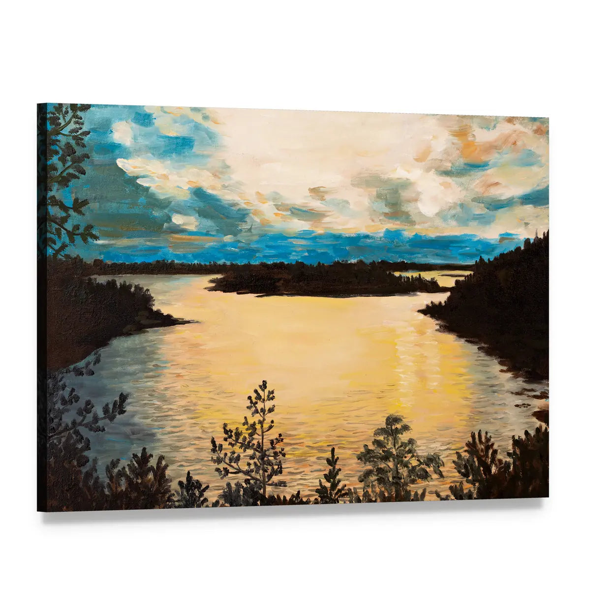 Sunset on the Lake Canvas Wall Art, single panel gallery wrapped canvas, angled product view