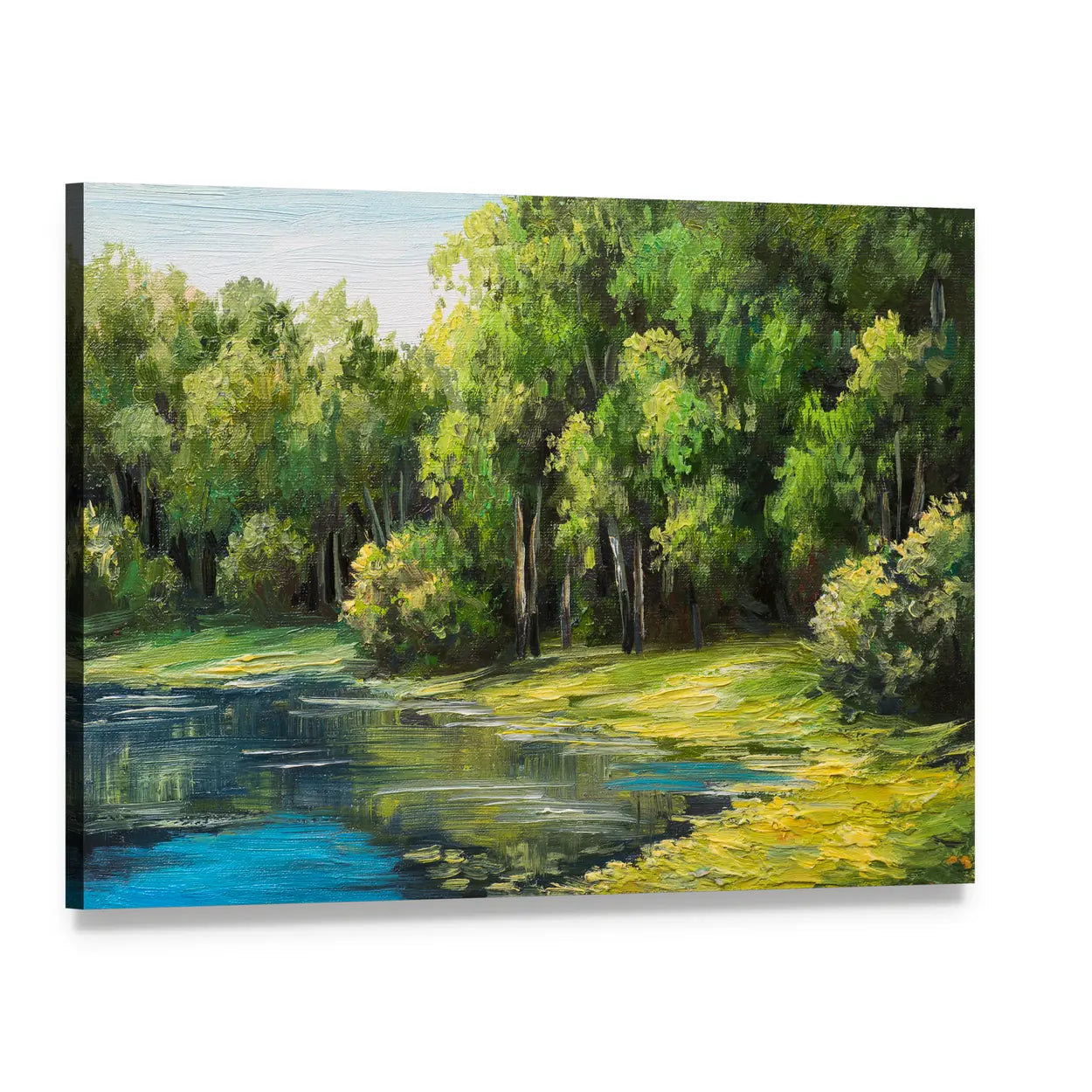 Lake in the Forest Canvas Wall Art, single panel gallery wrapped canvas, angled product view
