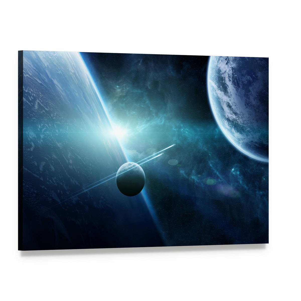 View of a Distant Planet System from Space Canvas Wall Art, single panel gallery wrapped canvas, angled product view