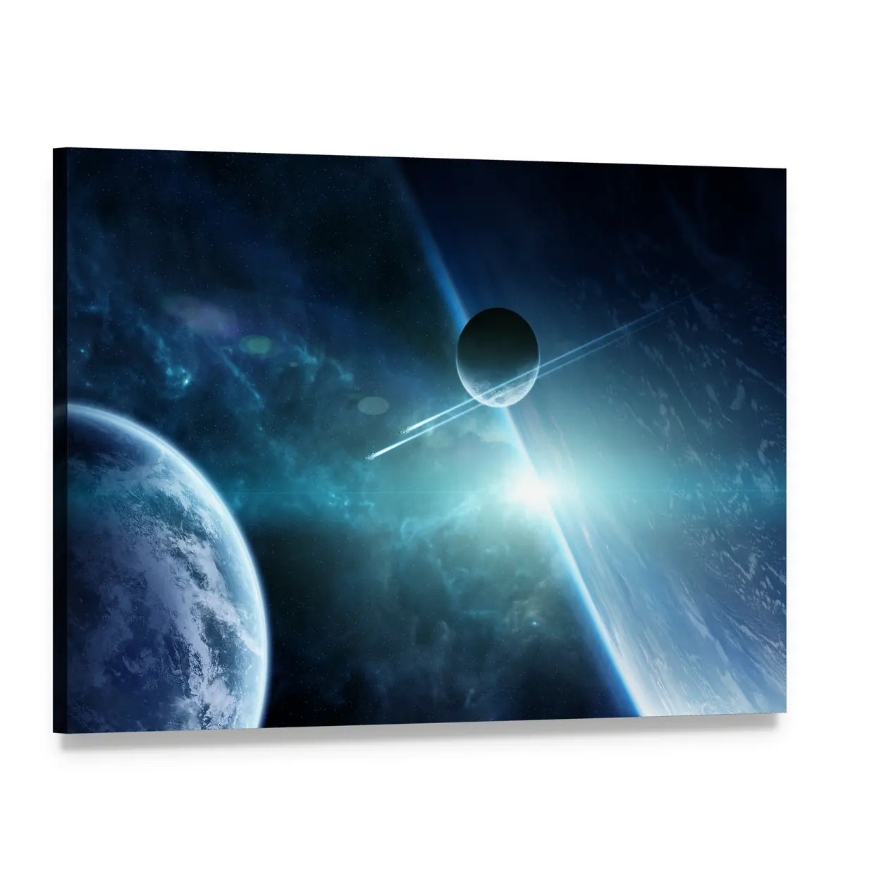 View of a Distant Planet System from Space Canvas Wall Art, single panel gallery wrapped canvas, angled product view