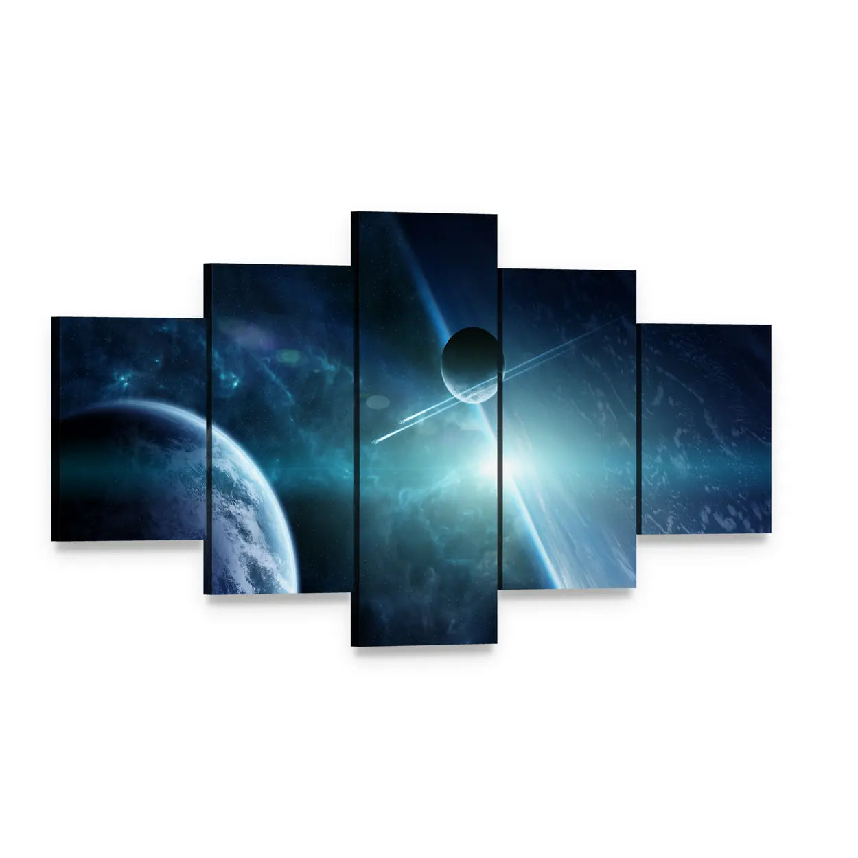 View of a Distant Planet System from Space Canvas Wall Art, 5 panel 5 Star layout gallery wrapped canvas set, angled product view