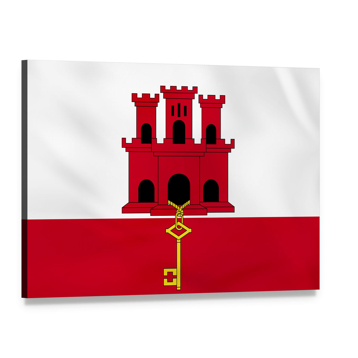 Gibraltar Flag with Castle and Key Canvas Wall Art, single panel gallery wrapped canvas, angled product view
