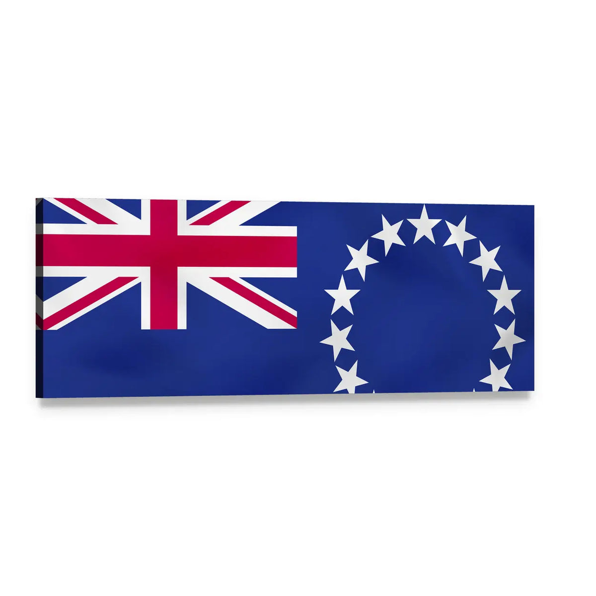Cook Islands Flag with Union Jack Canton Panoramic Canvas Wall Art, single panel gallery wrapped canvas, angled product view