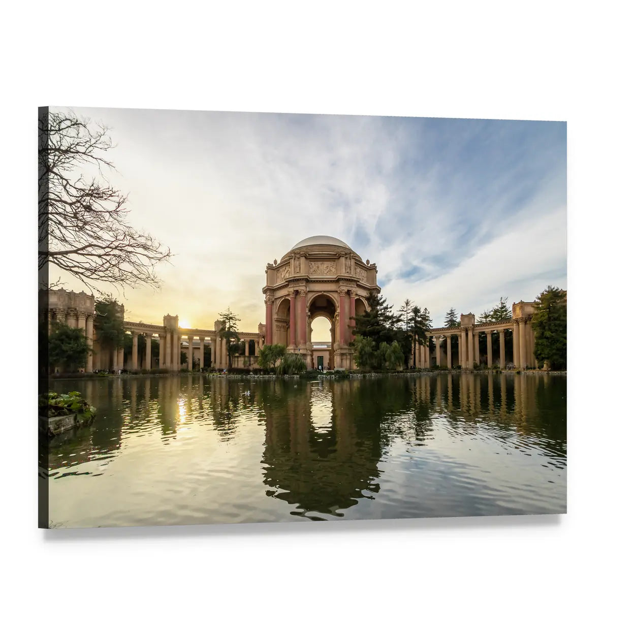 Palace of Fine Arts at Sunset Canvas Wall Art, single panel gallery wrapped canvas, angled product view