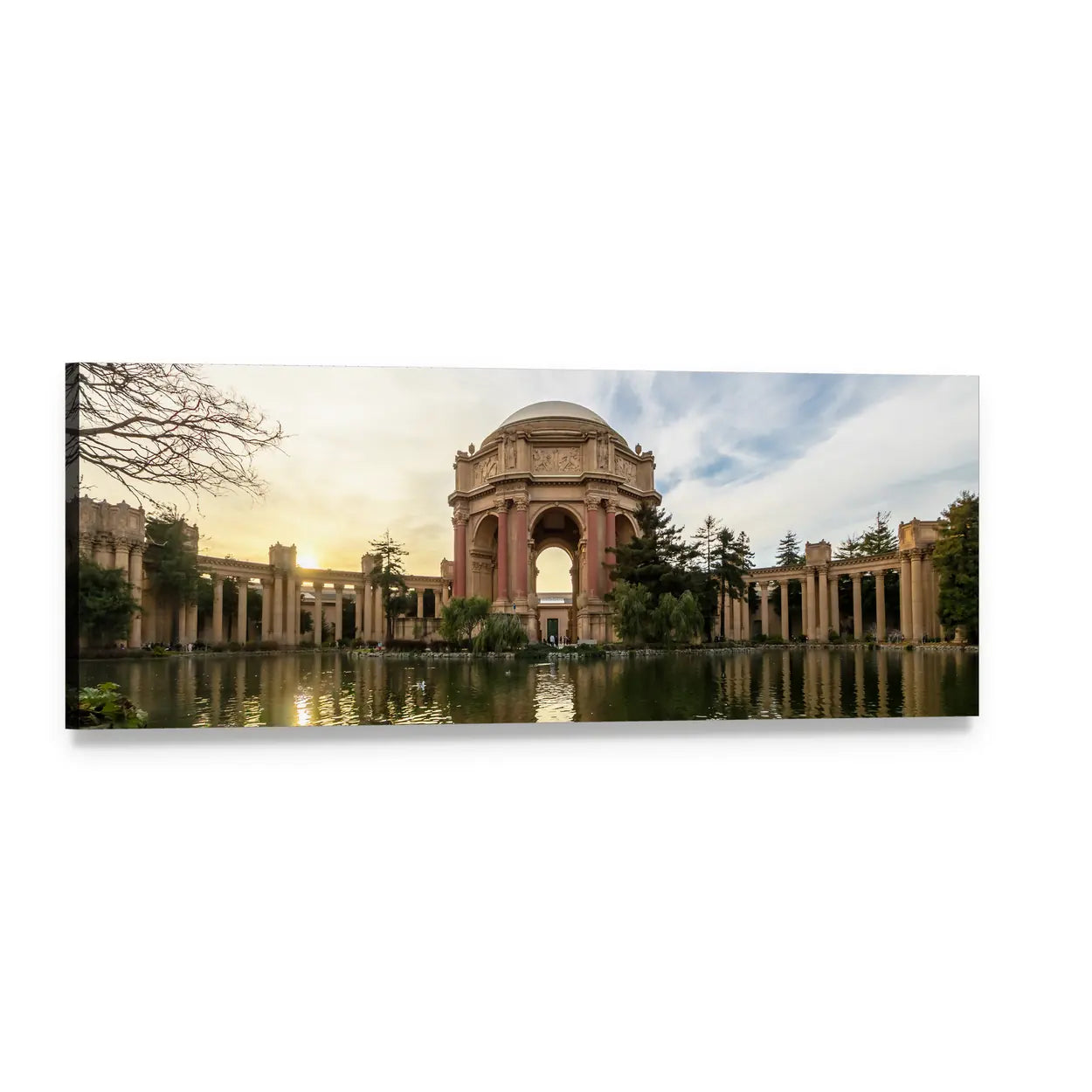 Palace of Fine Arts at Sunset Panoramic Canvas Wall Art, single panel gallery wrapped canvas, angled product view