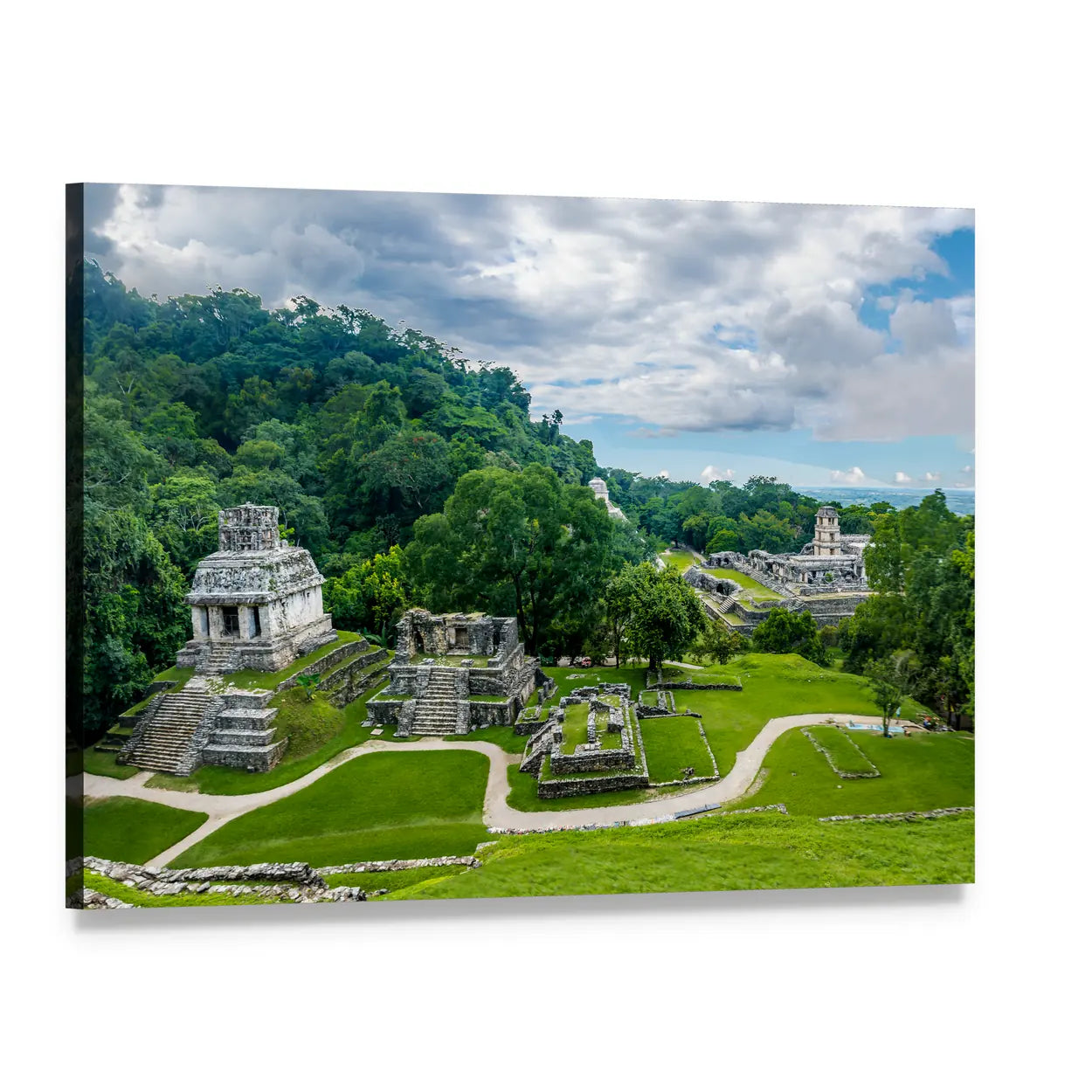 Mayan Ruins Over Lush Jungle Canvas Wall Art, single panel gallery wrapped canvas, angled product view