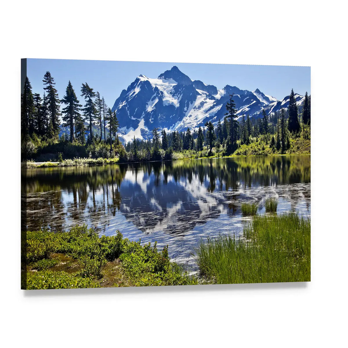 Mount Shuksan with Lake Reflection Canvas Wall Art, single panel gallery wrapped canvas, angled product view