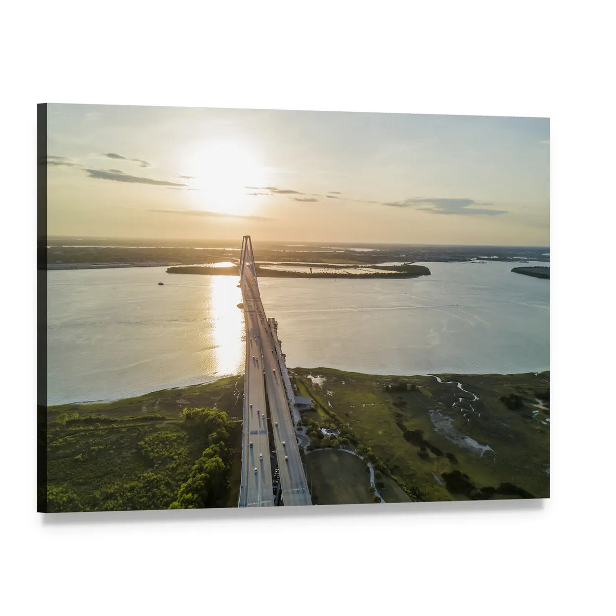Arthur Ravenel Jr Bridge at Sunset Canvas Wall Art, single panel gallery wrapped canvas, angled product view