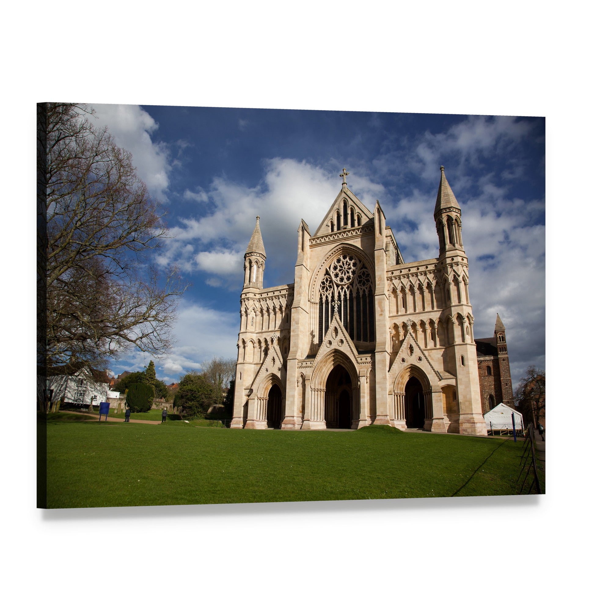 St Albans Cathedral on a Sunny Day Canvas Wall Art, single panel gallery wrapped canvas, angled product view