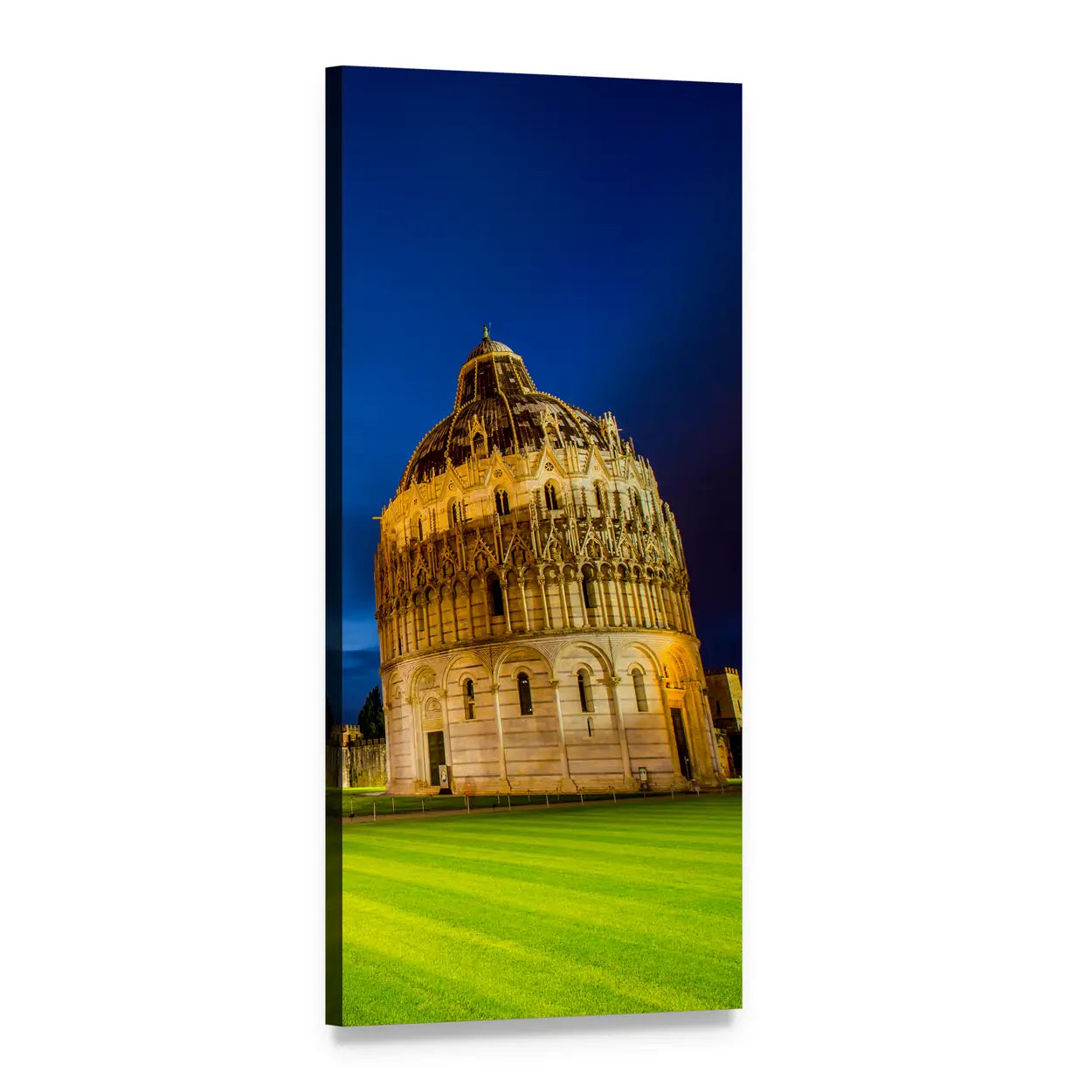 Pisa Baptistery at Night Vertical Canvas Wall Art, 1 panel 1 Vertical layout gallery wrapped canvas set, angled product view