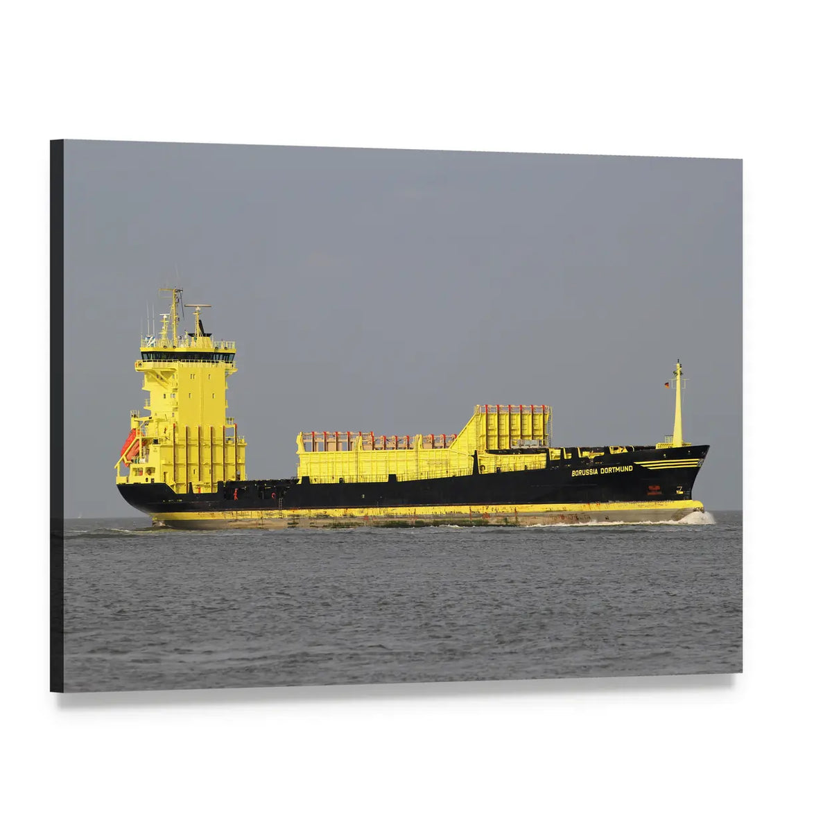 Yellow Container Ship at Sea Canvas Wall Art, single panel gallery wrapped canvas, angled product view