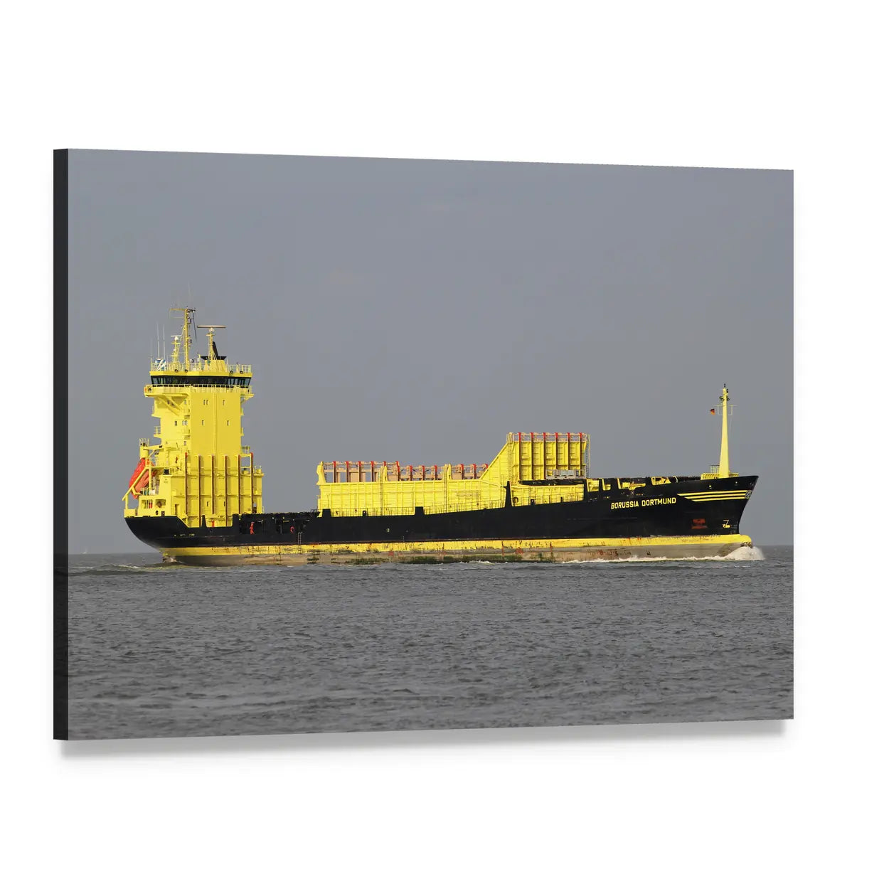 Yellow Container Ship at Sea Canvas Wall Art, single panel gallery wrapped canvas, angled product view