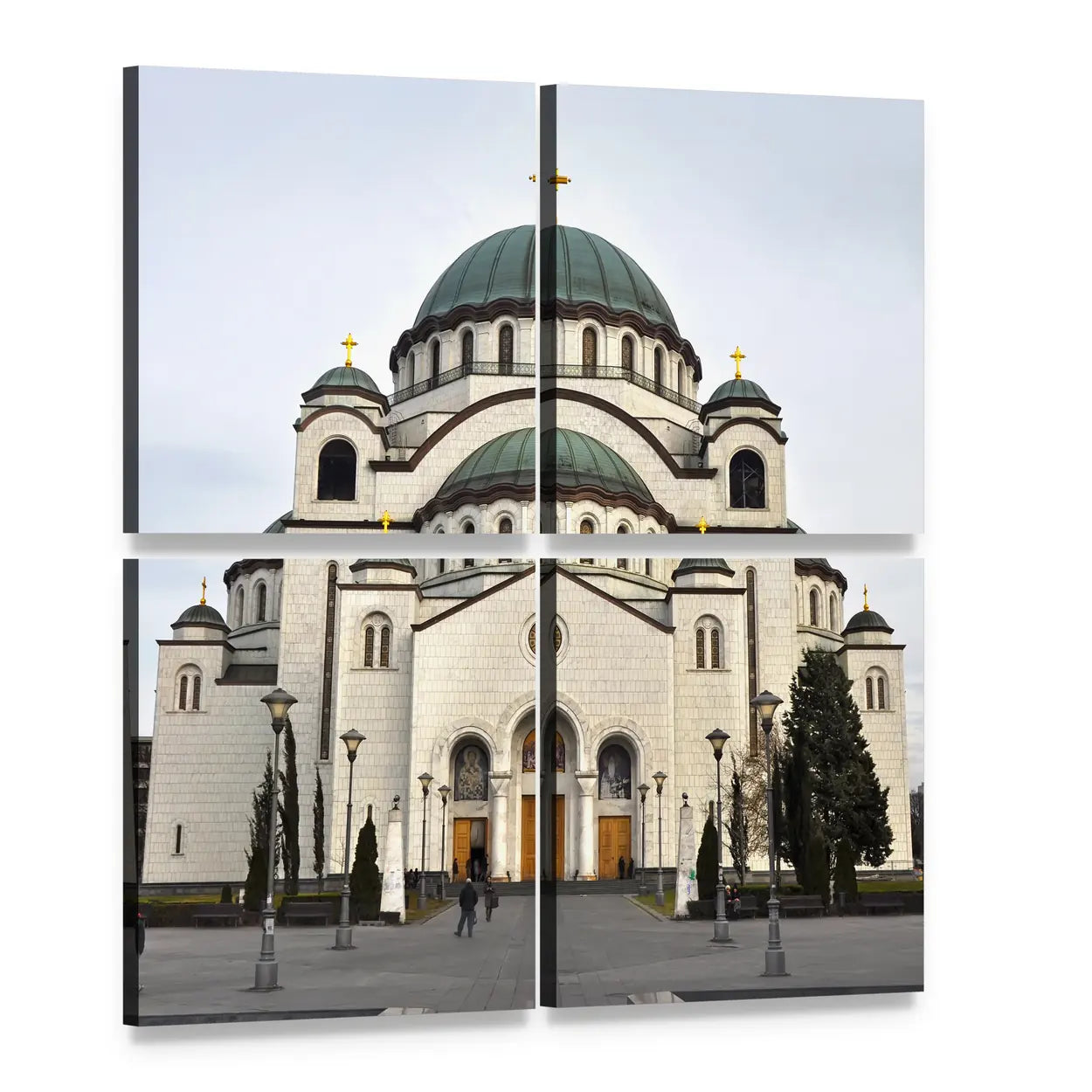 Saint Sava Church Canvas Wall Art, 4 panel 4 Square layout gallery wrapped canvas set, angled product view