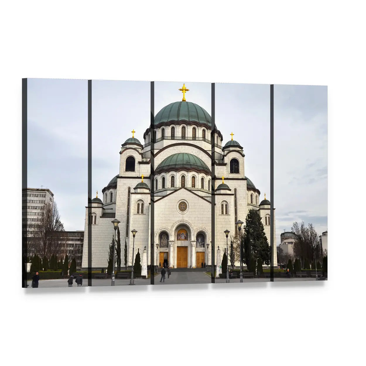 Saint Sava Church Canvas Wall Art, 5 panel 5 Horizontal layout gallery wrapped canvas set, angled product view