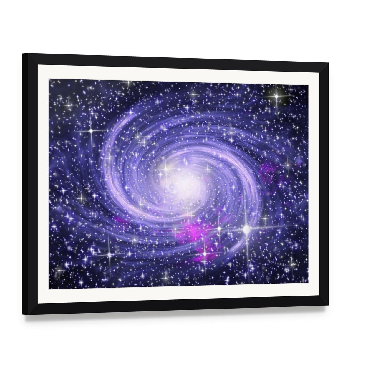 Big Spiral Galaxy Canvas Wall Art, framed print with white mat and black frame, angled product view