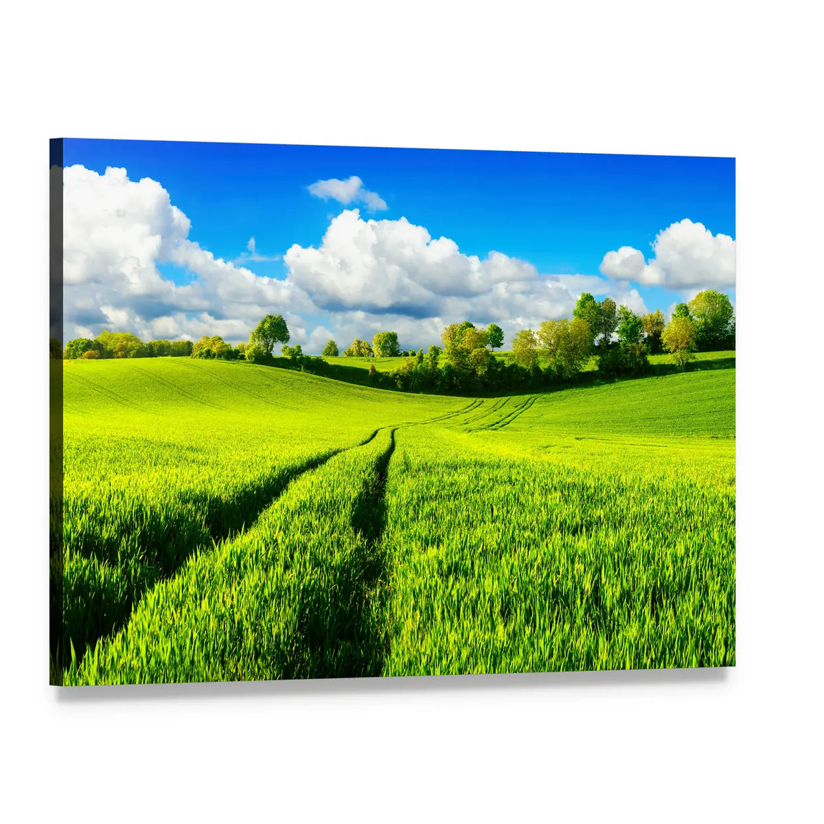Idyllic Green Fields Canvas Wall Art, single panel gallery wrapped canvas, angled product view