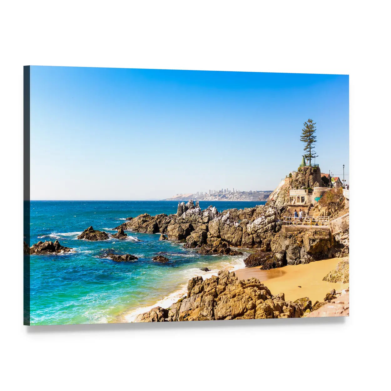 Rocky Beach on a Summer Day Canvas Wall Art, single panel gallery wrapped canvas, angled product view