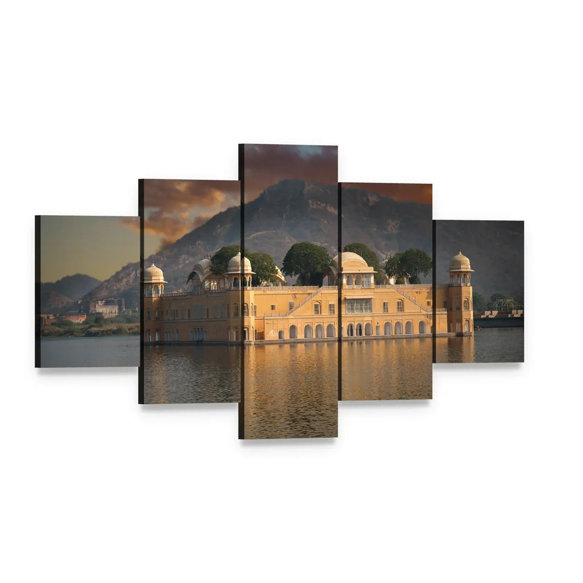 Floating Water Palace at Sunset Canvas Wall Art, 5 panel 5 Star layout gallery wrapped canvas set, angled product view