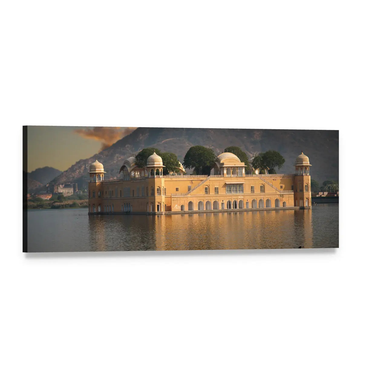 Water Palace in Jaipur Panoramic Canvas Wall Art, single panel gallery wrapped canvas, angled product view