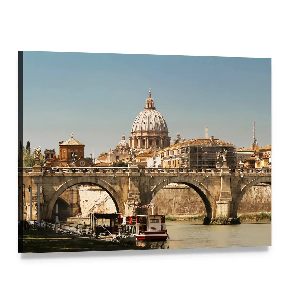 St. Peter's Basilica and Ponte Sant'angelo, Rome Canvas Wall Art, single panel gallery wrapped canvas, angled product view