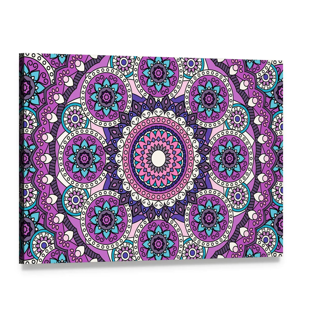 Purple Mandala Pattern Canvas Wall Art, single panel gallery wrapped canvas, angled product view
