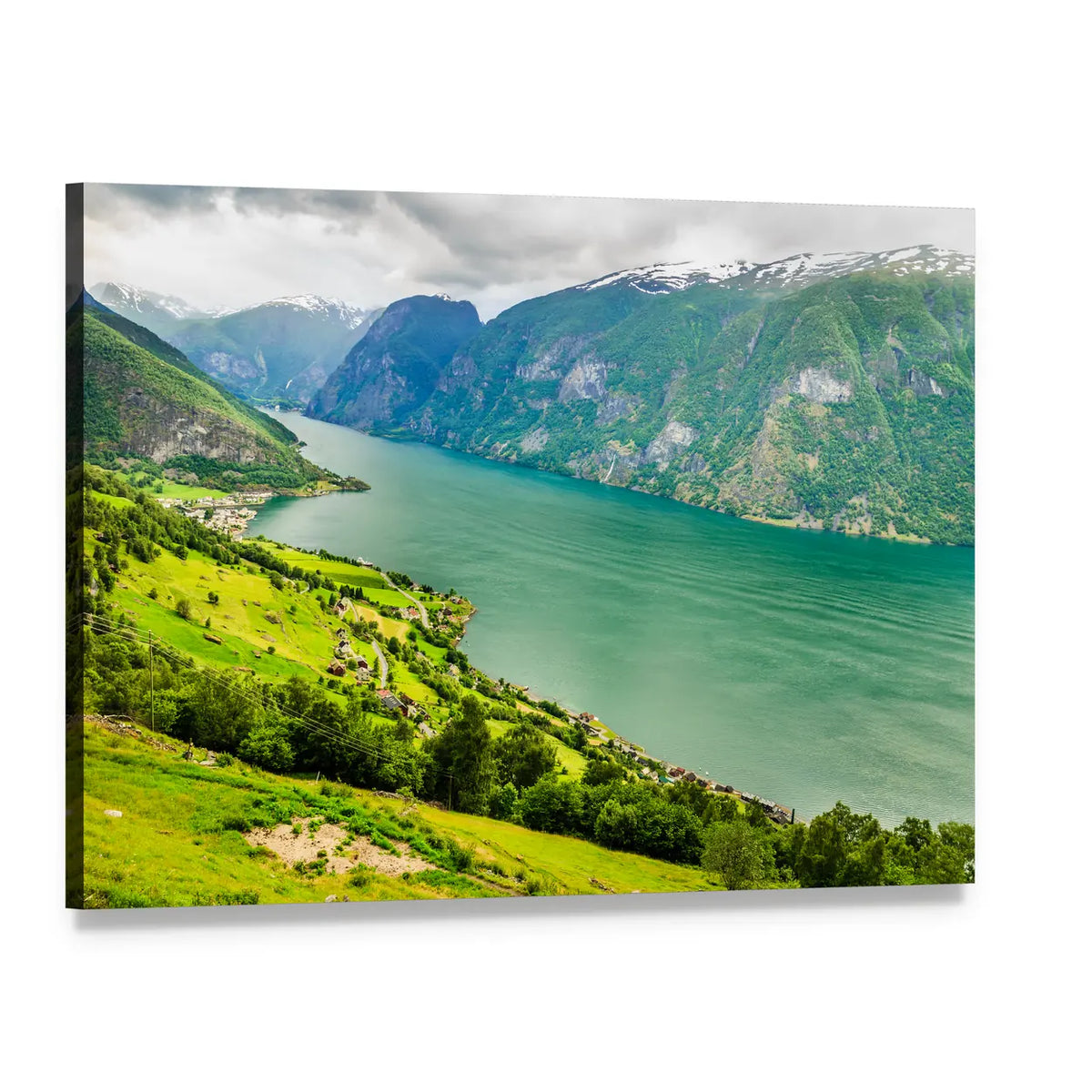 Aurland Valley and Fjords Canvas Wall Art, single panel gallery wrapped canvas, angled product view