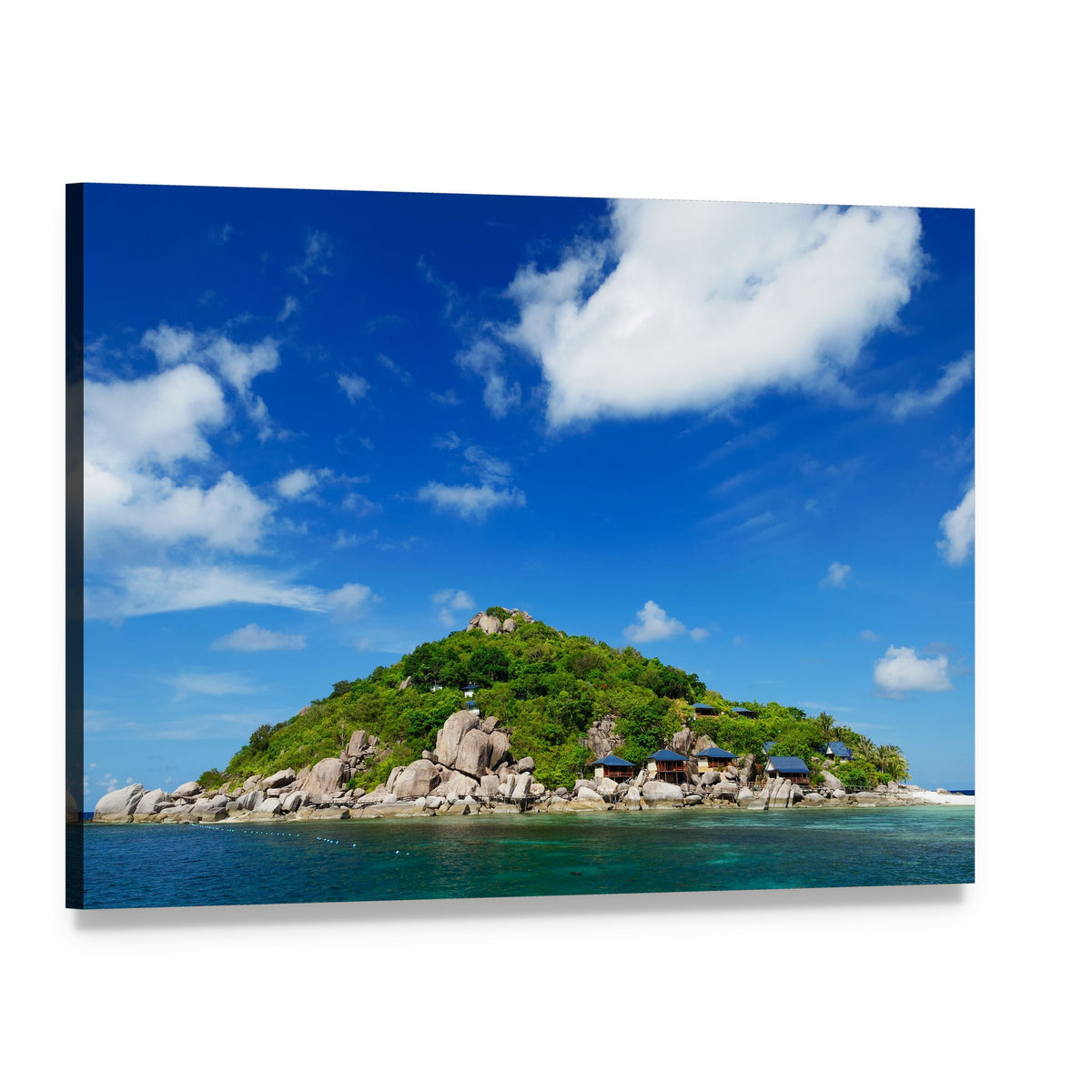 Koh Nang Yuan Island Under Blue Sky Canvas Wall Art, single panel gallery wrapped canvas, angled product view