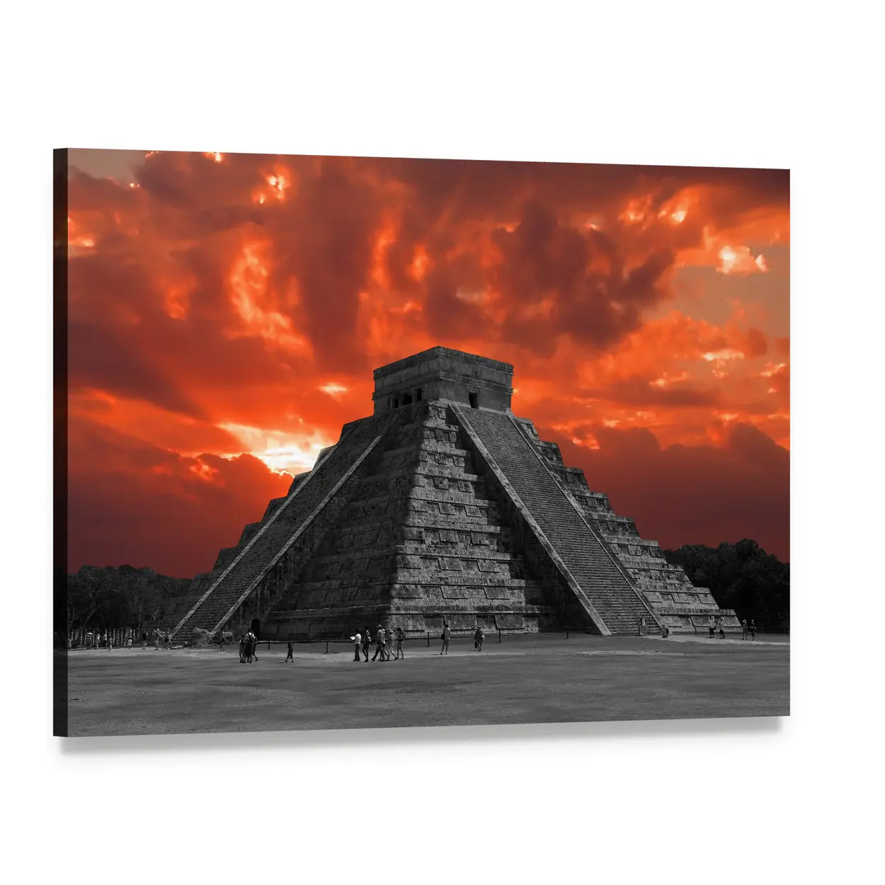 Chichen Itza Temple at Sunset Canvas Wall Art, single panel gallery wrapped canvas, angled product view