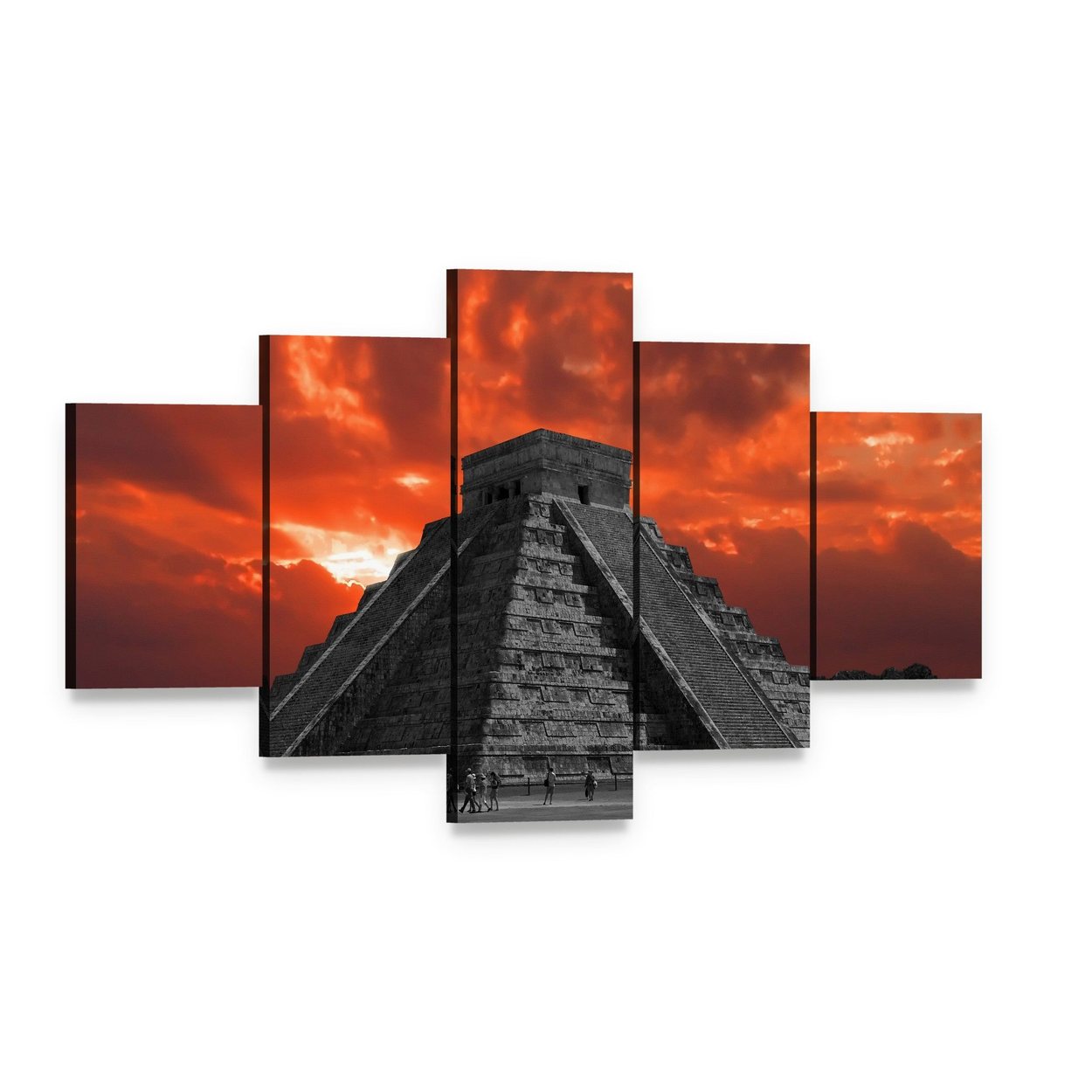 Chichen Itza Temple Canvas Wall Art, 5 panel 5 Star layout gallery wrapped canvas set, angled product view