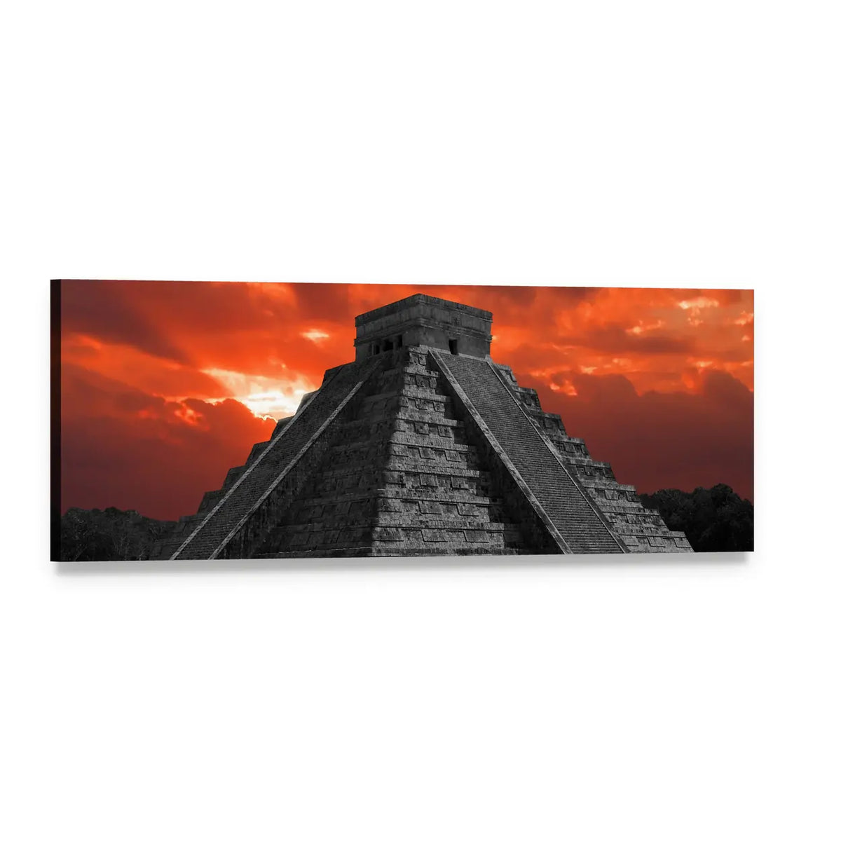El Castillo Pyramid at Sunset Panoramic Canvas Wall Art, single panel gallery wrapped canvas, angled product view