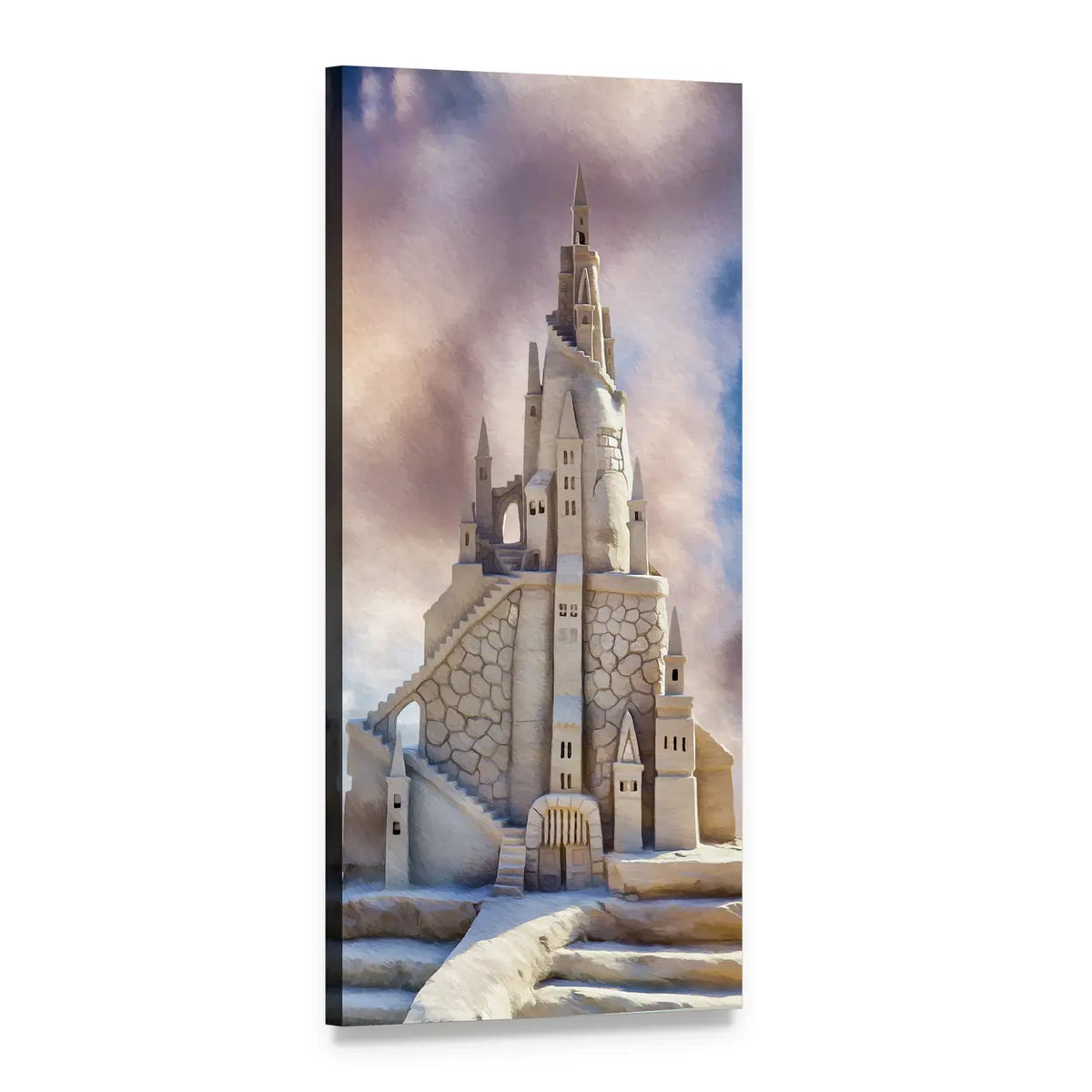Sandcastle on Summer Beach Vertical Canvas Wall Art, 1 panel 1 Vertical layout gallery wrapped canvas set, angled product view