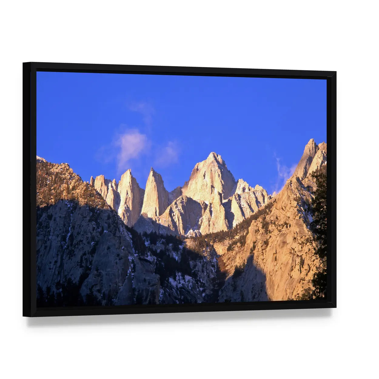 Inyo National Forest Mountain Landscape Canvas Wall Art, framed canvas in a black floater frame, angled product view