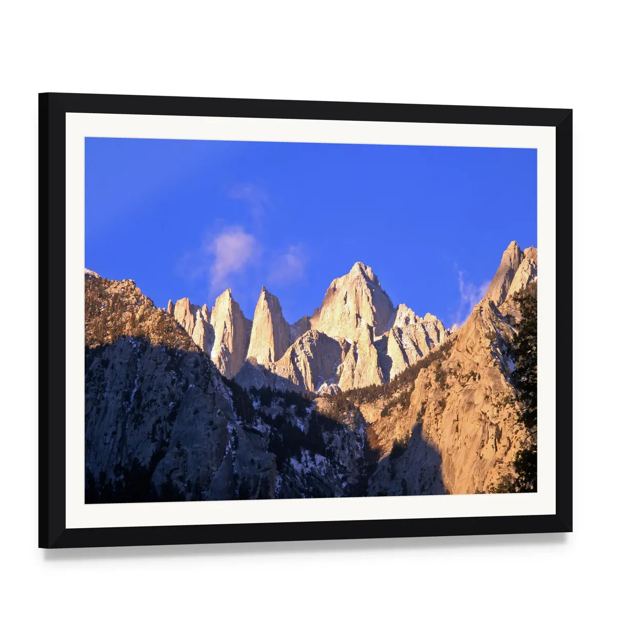 Inyo National Forest Mountain Landscape Canvas Wall Art, framed print with white mat and black frame, angled product view