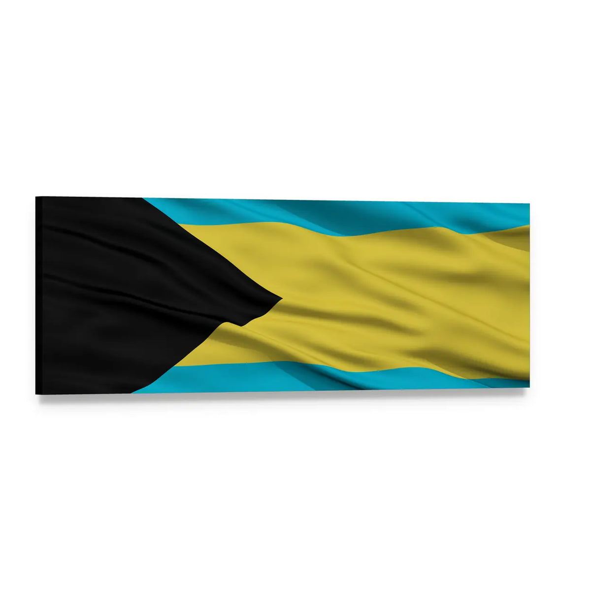 Waving Bahamas Flag Panoramic Canvas Wall Art, single panel gallery wrapped canvas, angled product view