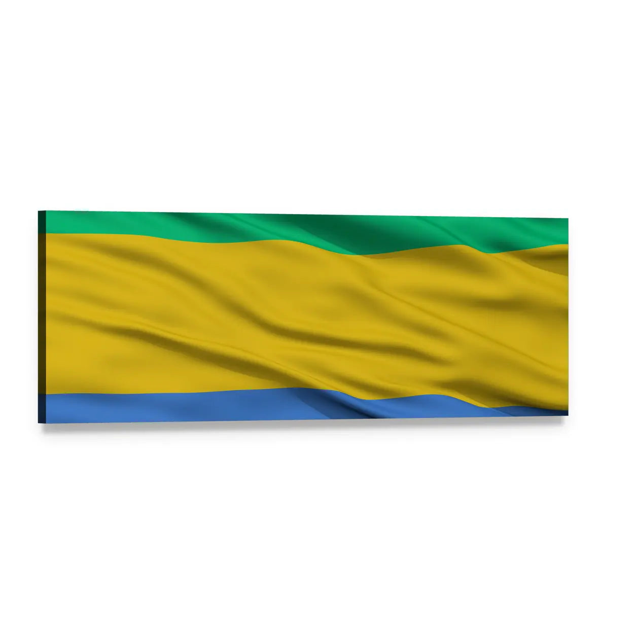 Waving Gabon Flag Panoramic Canvas Wall Art, single panel gallery wrapped canvas, angled product view