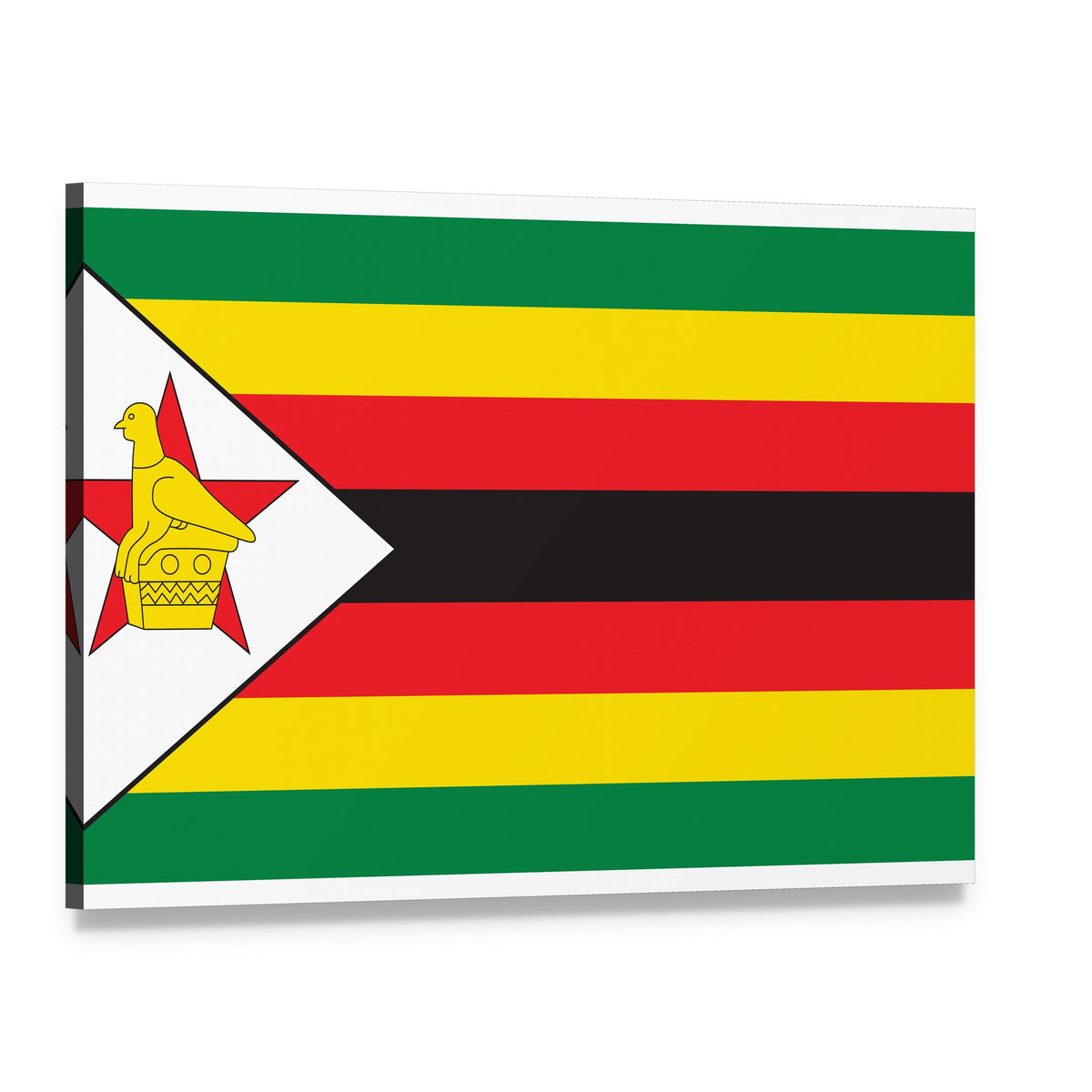 Zimbabwe Flag with Bird and Red Star Canvas Wall Art, single panel gallery wrapped canvas, angled product view