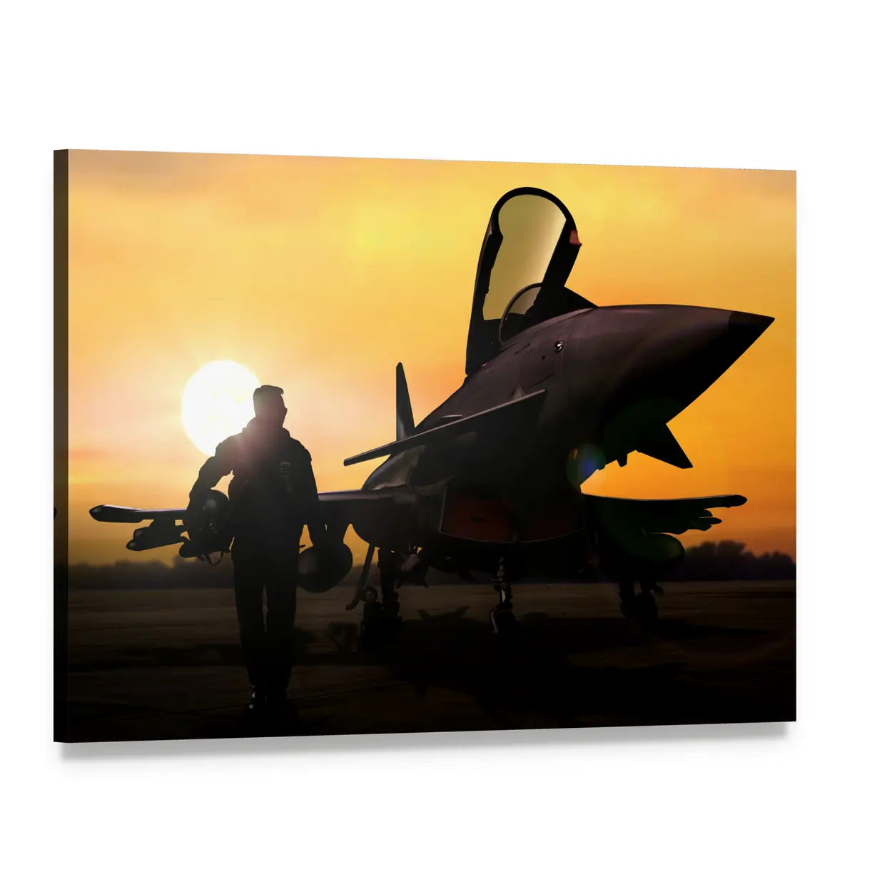 Eurofighter Typhoon Pilot Silhouette Canvas Wall Art, single panel gallery wrapped canvas, angled product view