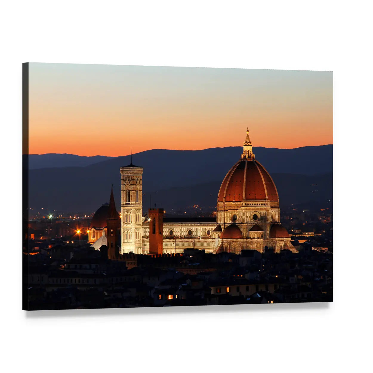 Florence Duomo Dome at Sunset Canvas Wall Art, single panel gallery wrapped canvas, angled product view