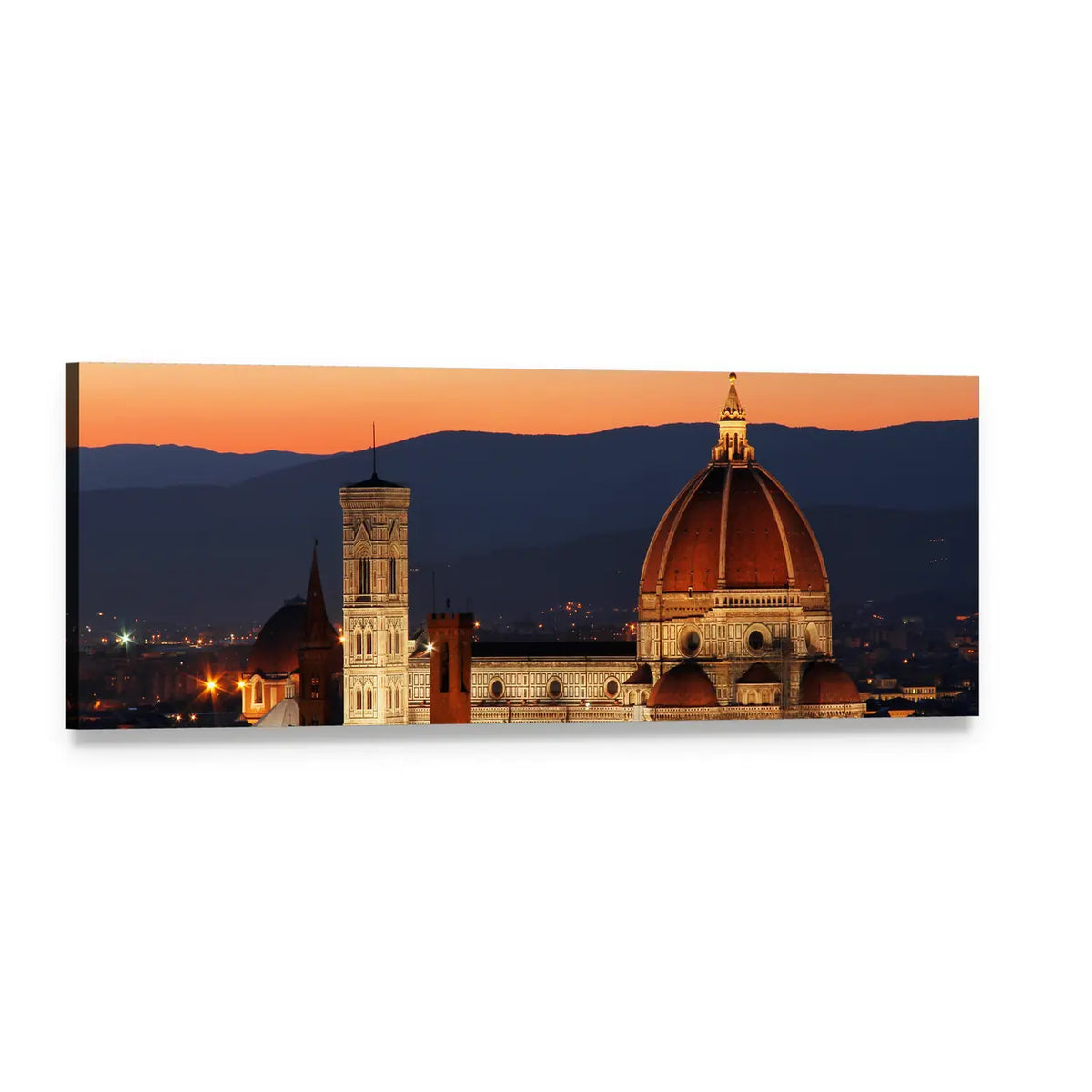 Florence Duomo Cathedral Panoramic Canvas Wall Art, single panel gallery wrapped canvas, angled product view