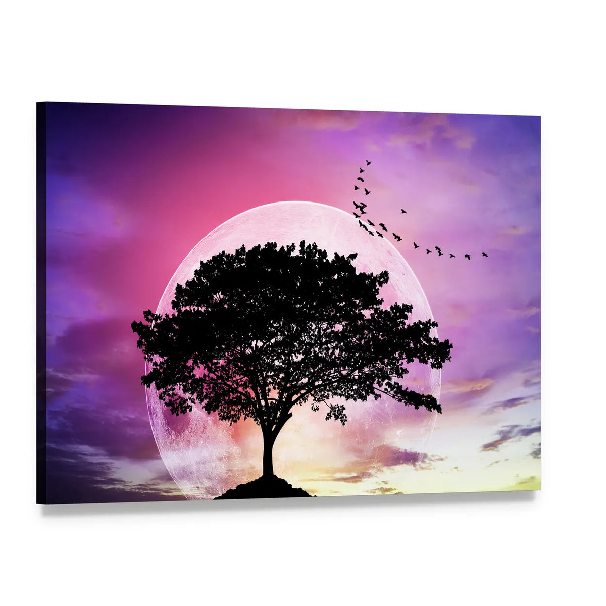 Supermoon with Tree Silhouette Canvas Wall Art, single panel gallery wrapped canvas, angled product view