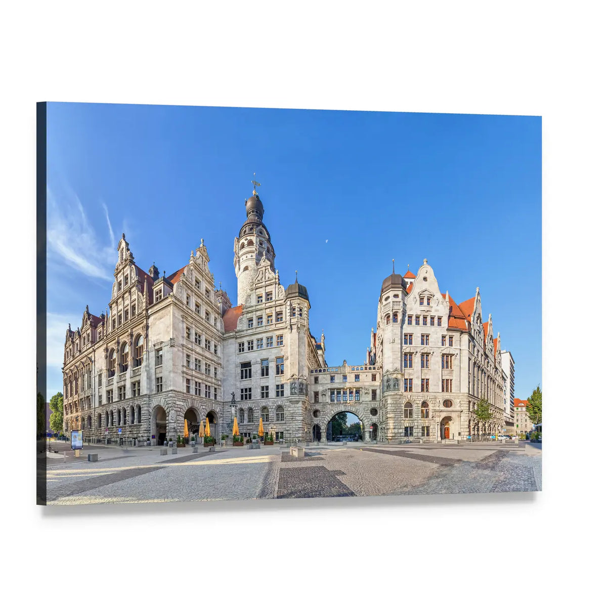 View of New Town Hall Canvas Wall Art, single panel gallery wrapped canvas, angled product view