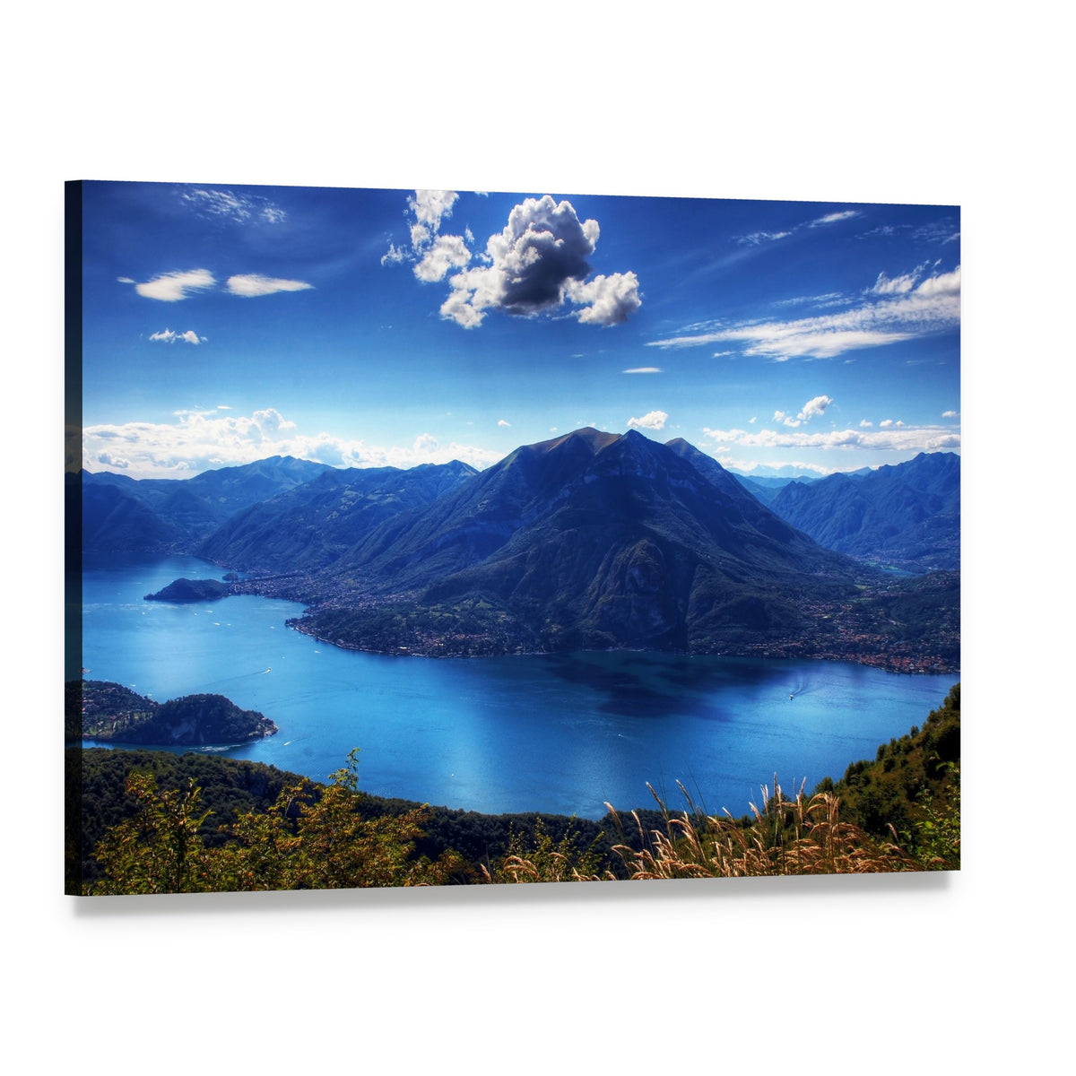 Como and Lugano Lakes High-angle View Canvas Wall Art, single panel gallery wrapped canvas, angled product view