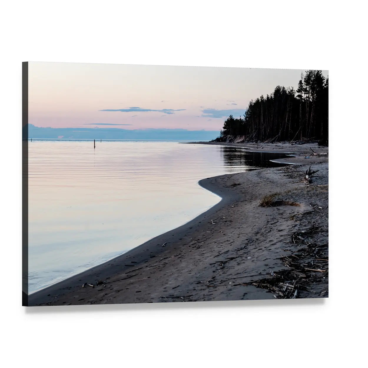 Spring Sunrise Over Calm River, Latvia Canvas Wall Art, single panel gallery wrapped canvas, angled product view