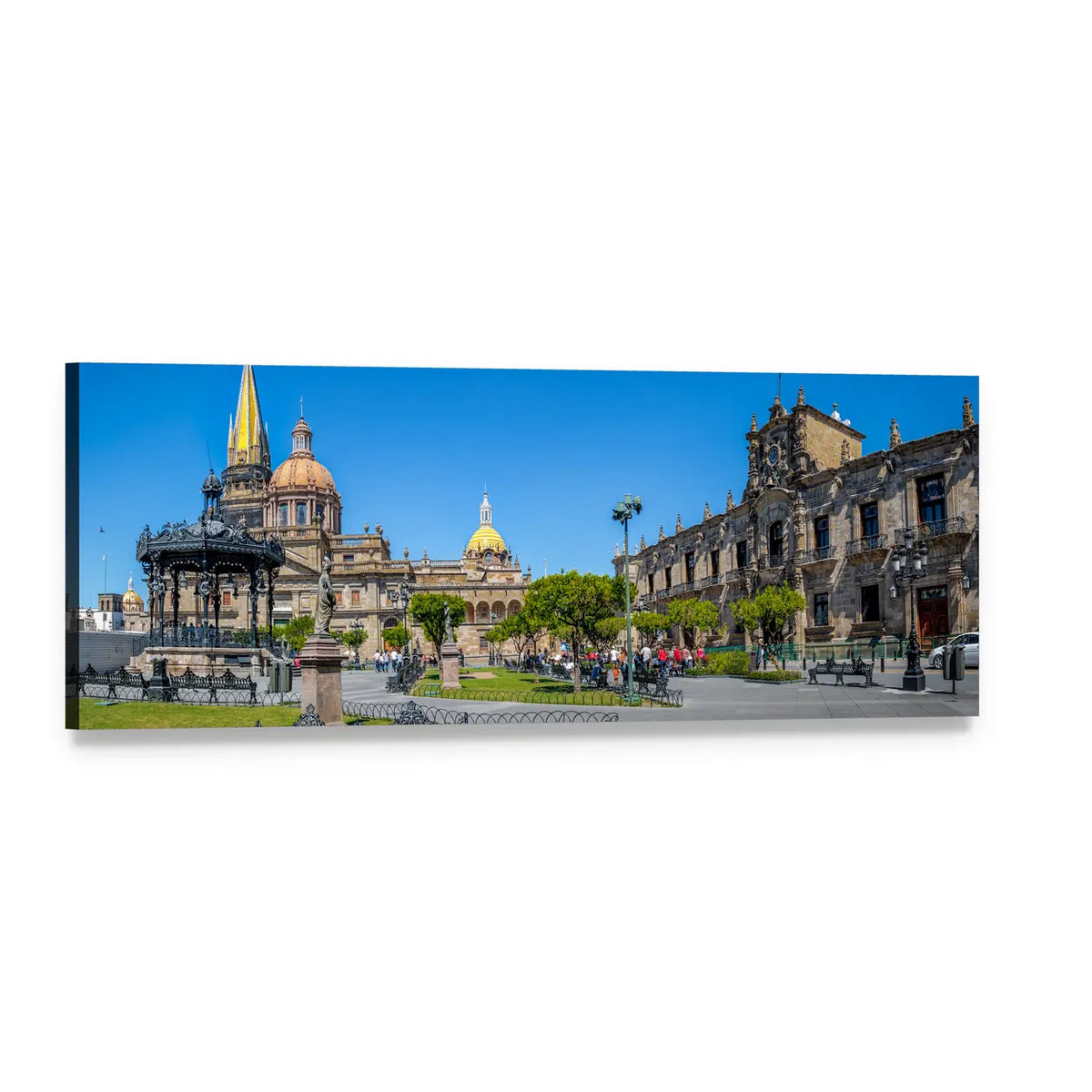 Guadalajara Cathedral at Plaza De Armas Panoramic Canvas Wall Art, single panel gallery wrapped canvas, angled product view