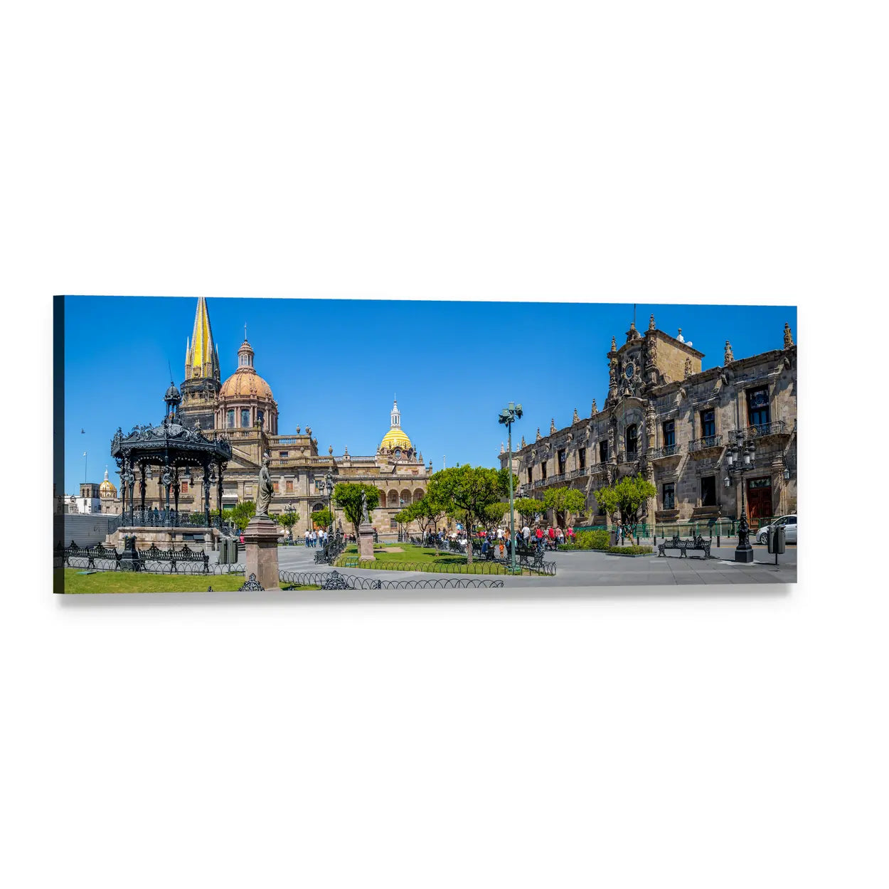 Guadalajara Cathedral at Plaza De Armas Panoramic Canvas Wall Art, single panel gallery wrapped canvas, angled product view