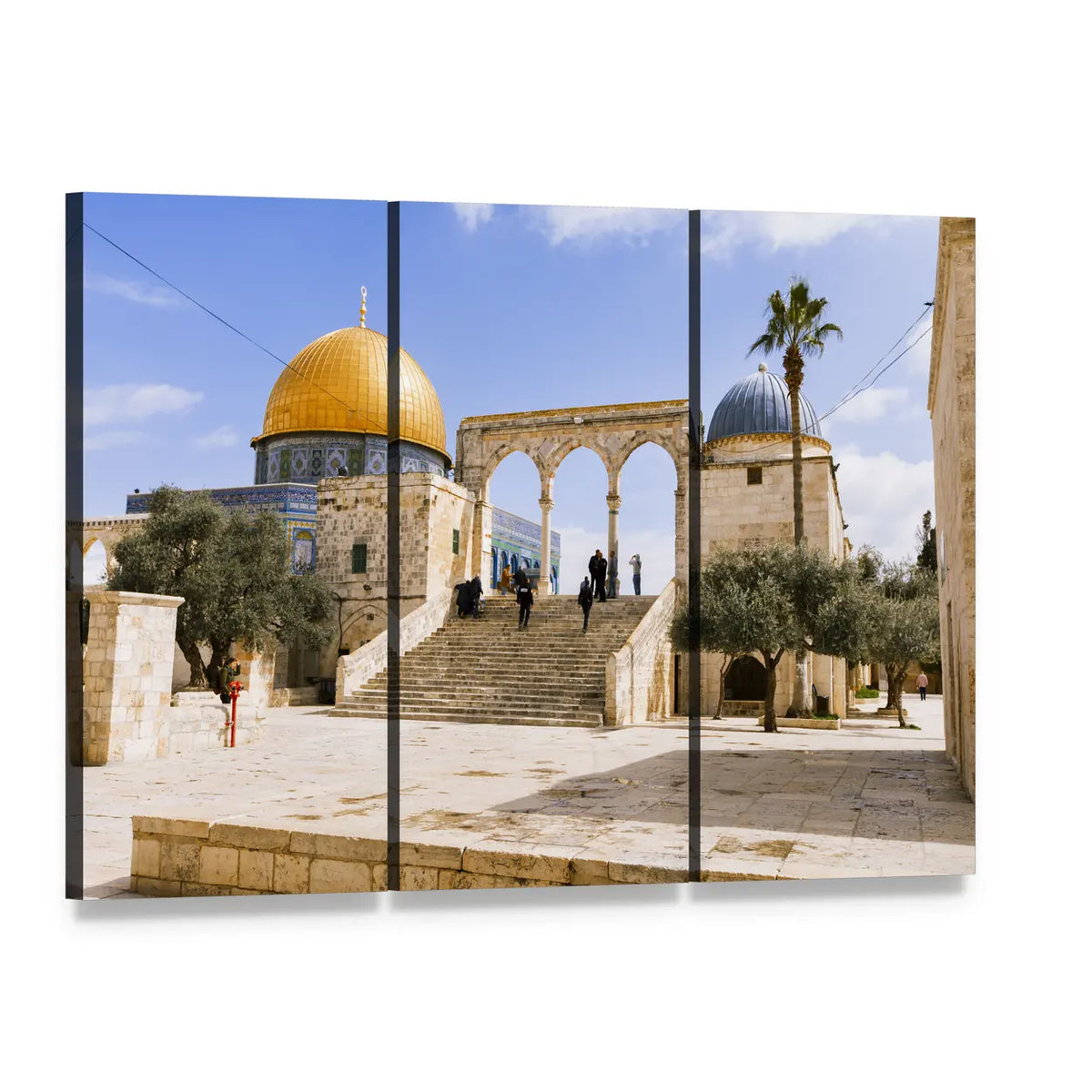 Temple Mount, Old Jerusalem Canvas Wall Art, 3 panel 3 Horizontal layout gallery wrapped canvas set, angled product view