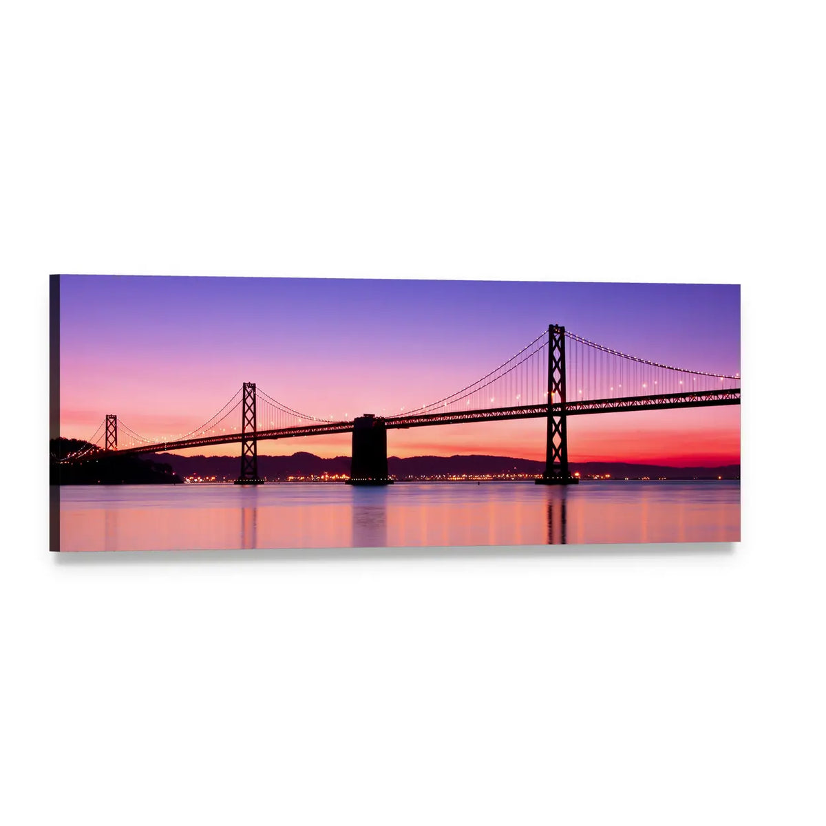 San Francisco Bay Bridge at Sunset Panoramic Canvas Wall Art, single panel gallery wrapped canvas, angled product view